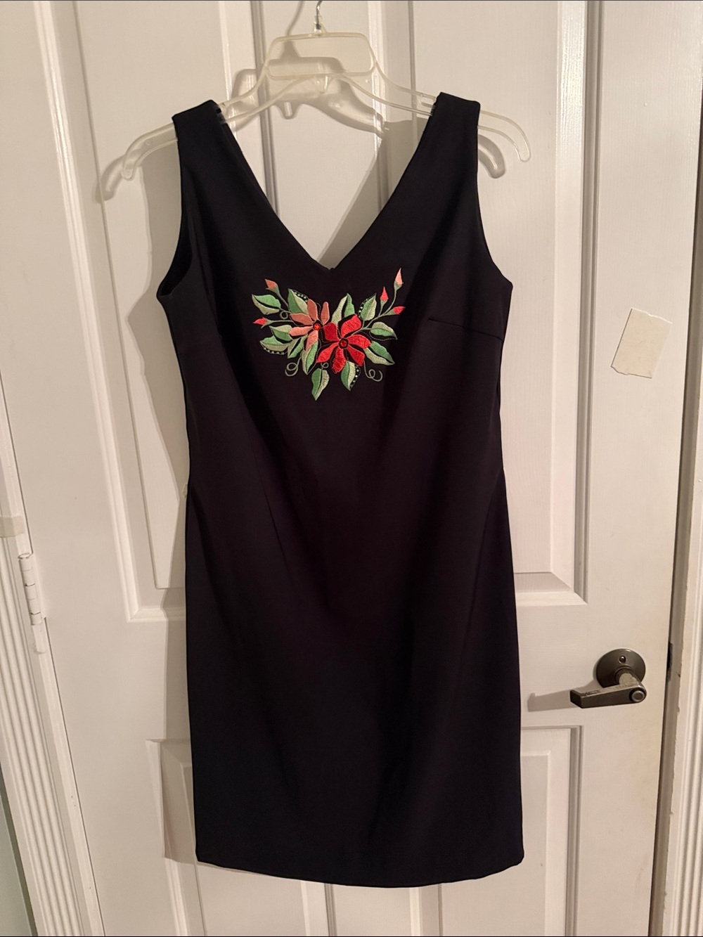 CDC Black Midi Dress with Red & Green Floral Embroidery